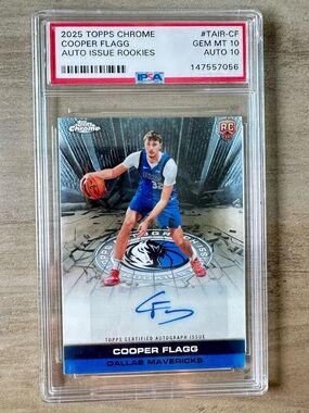 Cooper Flagg Rookie 2025 Topps Chrome Autograph Issue Gem Mint 10 Novelty Card.